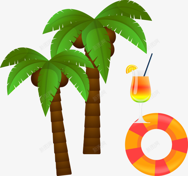 椰子树png免抠素材_88icon https://88icon.com 果汁 椰子树 沙滩 泳具 海滩