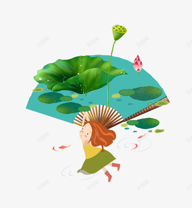 中国风卡通处暑荷花荷叶插画psd免抠素材_88icon https://88icon.com 中国风 唯美 夏天 手绘 水墨 竹子荷花荷叶满池塘 荷叶 荷花 荷花插画