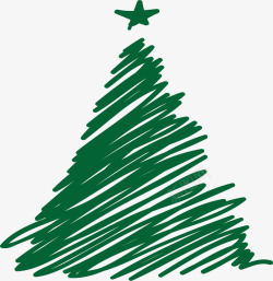绿色五角星道具绿色线条涂鸦圣诞树高清图片