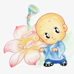 尚中国风画册手绘莲花和小和尚高清图片