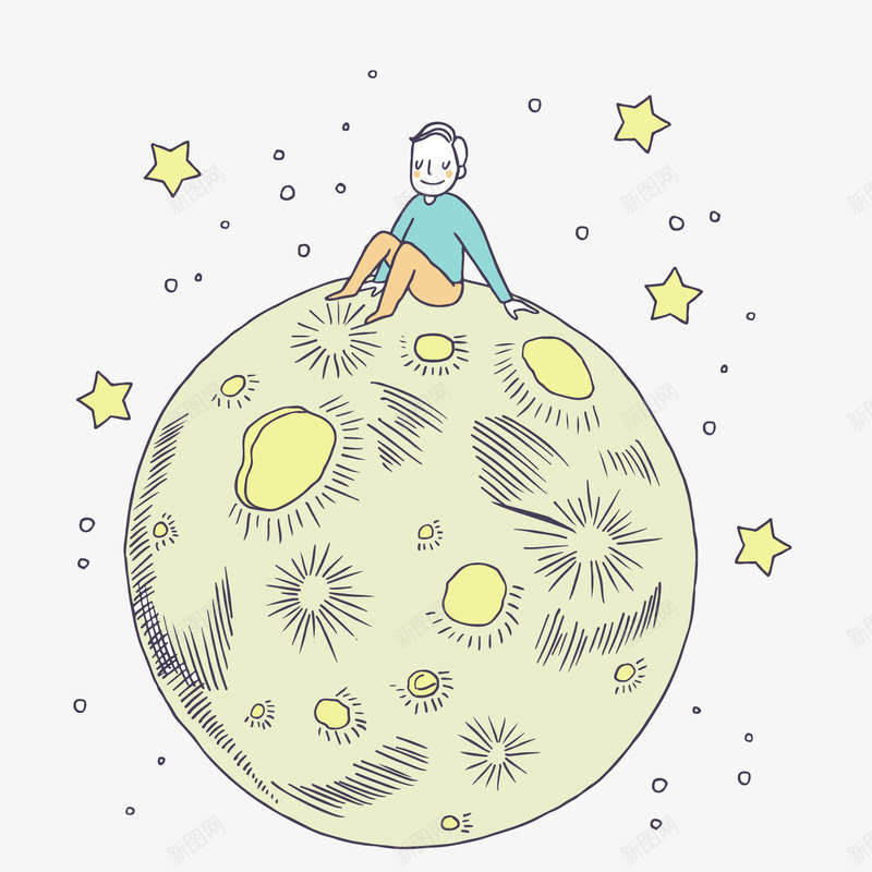 彩绘坐在月球上的男子矢量图ai免抠素材_88icon https://88icon.com 创意插画 坐在月球上 太空 宇宙 手绘 男性人物 矢量图