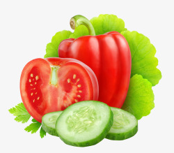 绿叶黄瓜红色番茄红椒素材