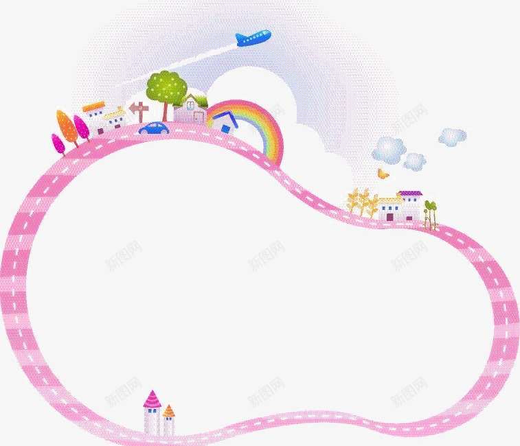 粉色边框png免抠素材_88icon https://88icon.com 云朵 动漫边框 图案 小房子 彩虹装饰 相框 粉色