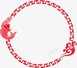剪纸海浪背景中国风红色鲤鱼边框高清图片