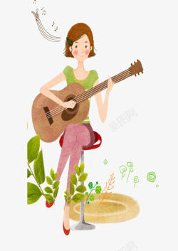 小清新少女弹吉他素材