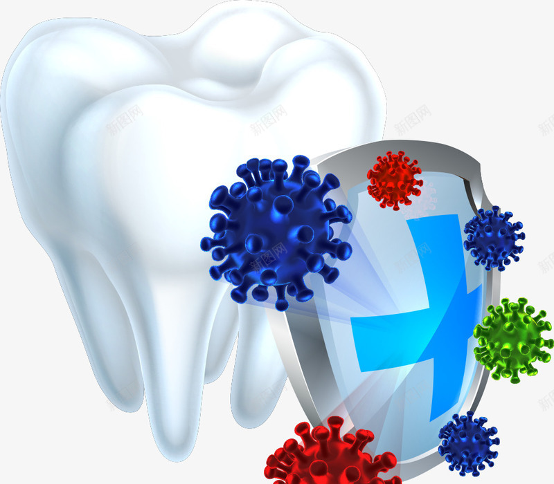 牙齿病毒和盾牌png免抠素材_88icon https://88icon.com 卡通牙齿 牙齿病毒 病毒 盾牌 矢量牙齿