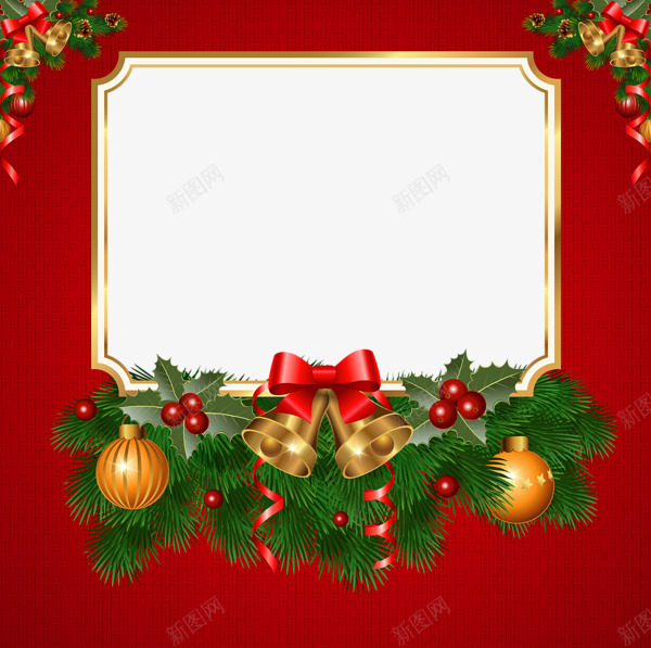 圣诞节贺卡边框png免抠素材_88icon https://88icon.com 丝带 圣诞元素 圣诞节框子 圣诞铃铛 彩球 红色
