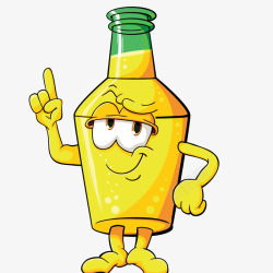黄色酒瓶手绘卡通黄色酒瓶手势表情高清图片
