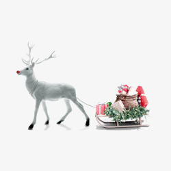 驯鹿背景装饰拉着礼物的白色驯鹿高清图片