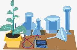 化学桌面上的器皿手绘盆栽矢量图素材