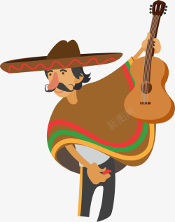 弹奏吉他的墨西哥大叔矢量图素材
