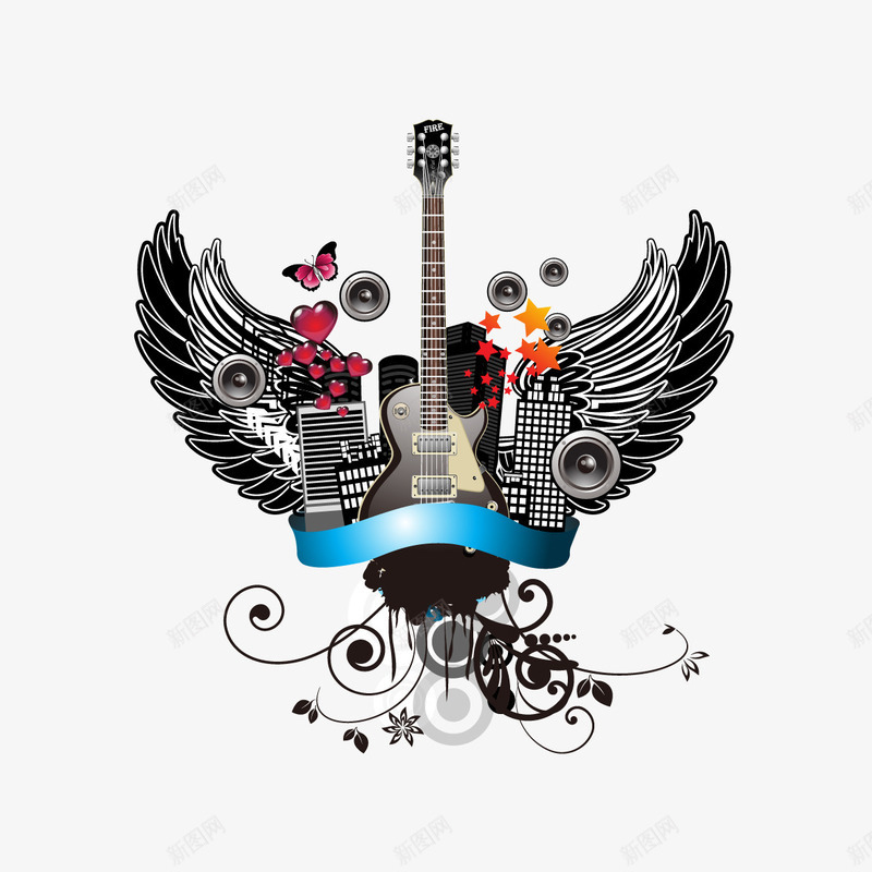翅膀和吉他矢量图ai免抠素材_88icon https://88icon.com 吉他 吉他社海报 矢量吉他 矢量图 翅膀 音乐素材