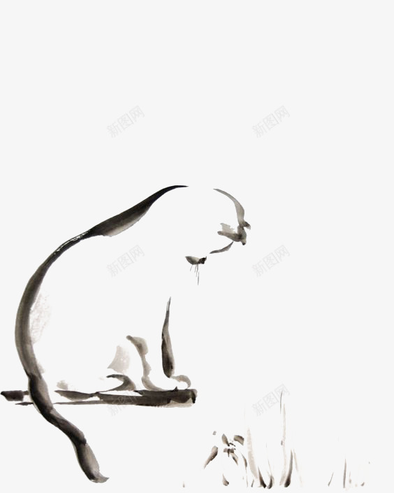 水墨猫咪png免抠素材_88icon https://88icon.com 中国风 小猫 手绘猫咪 毛笔画 猫咪插画 线条