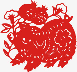 红色传统猪年剪纸装饰图案素材