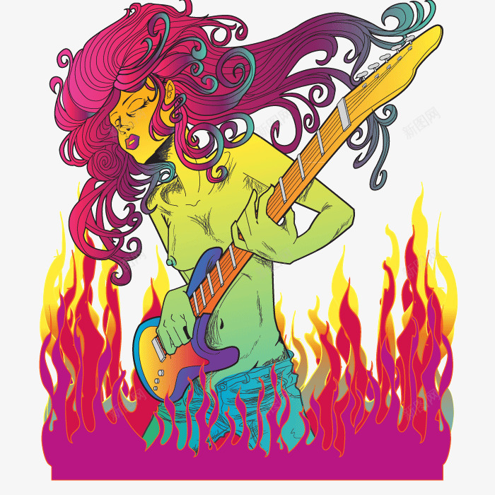 弹吉他的女孩png免抠素材_88icon https://88icon.com 演出海报装饰 色彩斑斓的图形 音乐海报元素