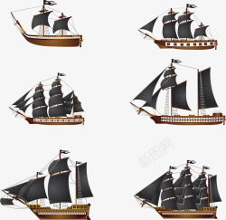 6款形态各异的老式帆船矢量图素材