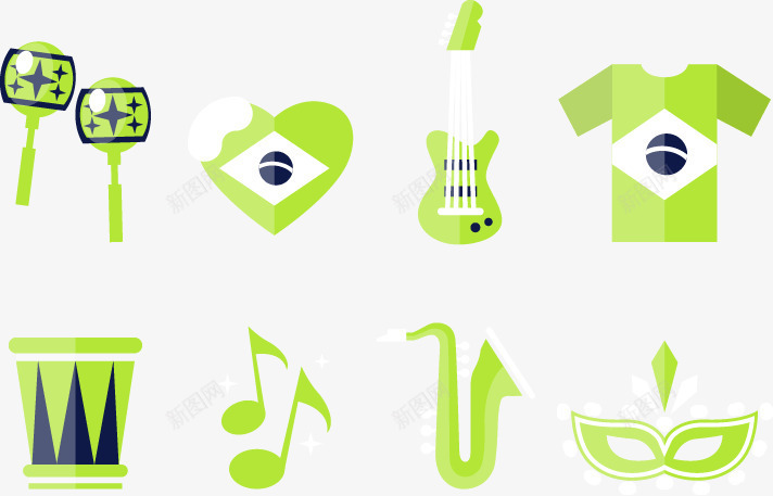 巴西里约装饰元素png免抠素材_88icon https://88icon.com 吉他 巴西 巴西国旗 巴西奥运会 扁平化 装饰图案 里约奥运会 面具 音乐