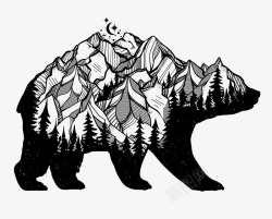 黑白松树北极熊黑白花臂图案高清图片