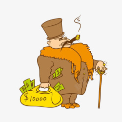拎钱袋子卡通抽雪茄拎钱袋子的富豪插画免高清图片