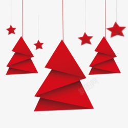 圣诞折纸风格装饰红色纸折圣诞树高清图片