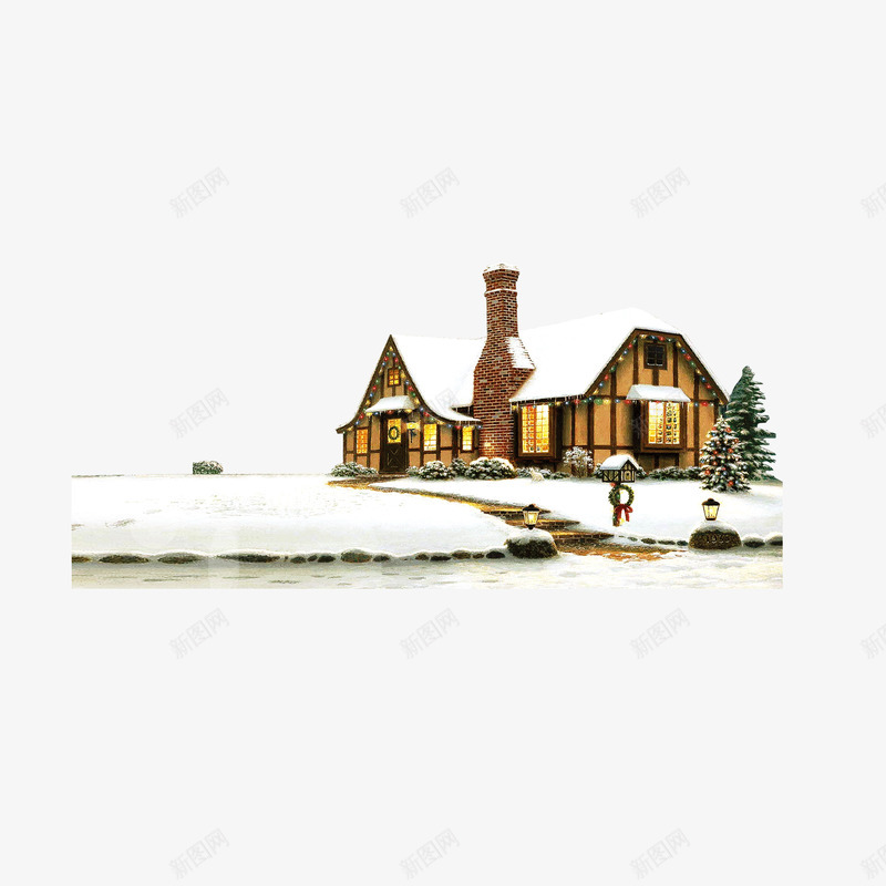 雪中小屋png免抠素材_88icon https://88icon.com 下雪 冬季 圣诞 房屋 树木