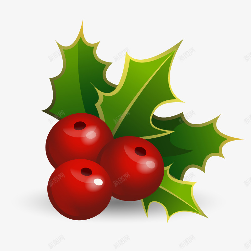 圣诞红色装饰物png免抠素材_88icon https://88icon.com 卡通 圣诞节 红色果子 绿色叶子 节日 装饰物