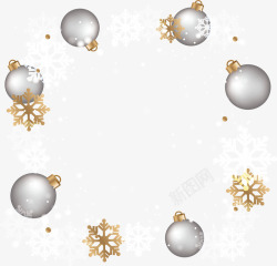 银色圣诞球雪花装饰框矢量图素材
