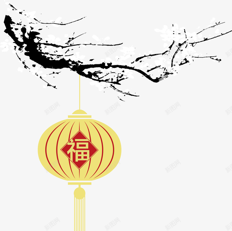 挂在树枝上的黄灯笼png免抠素材_88icon https://88icon.com 新年装饰 树枝 灯笼 福字 节日 节日装饰