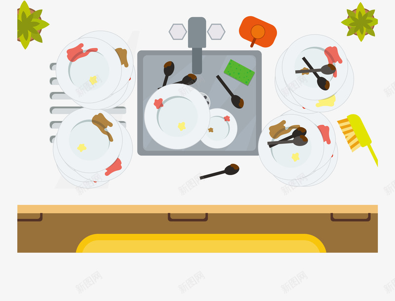 洗碗碟矢量图eps免抠素材_88icon https://88icon.com 刷子 厨房 家居 洗洁精 碗碟 矢量图