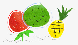 手绘菠萝草莓水果图案素材