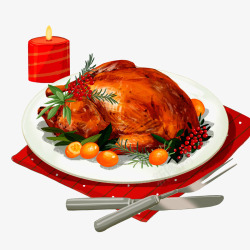 烤鸡蜡烛圣诞节火鸡大餐精美刀叉餐具高清图片