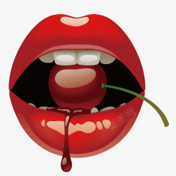 吃樱桃的红唇素材