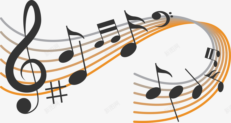 黄色渐变翻转的五线谱矢量图ai免抠素材_88icon https://88icon.com 五线谱 矢量png 翻转五线谱 音乐节 音符 黄色五线谱 矢量图