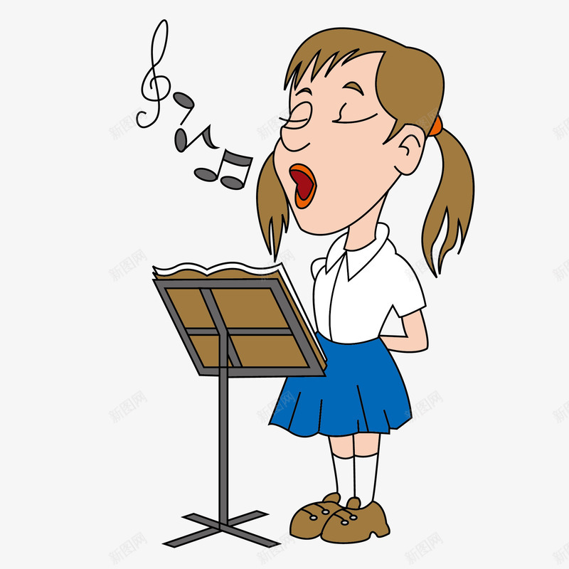唱歌的女孩卡通图png免抠素材_88icon https://88icon.com 乐谱 乐谱架 唱歌 手绘图 歌唱 短裙 站立 音符