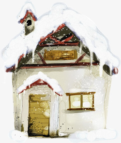 手绘创意合成冬季雪景小房子素材