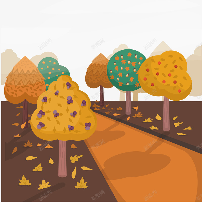 美丽的秋天街道矢量图ai免抠素材_88icon https://88icon.com 矢量png 秋天街景 秋天街道 美丽街景 落叶纷纷 街道 矢量图