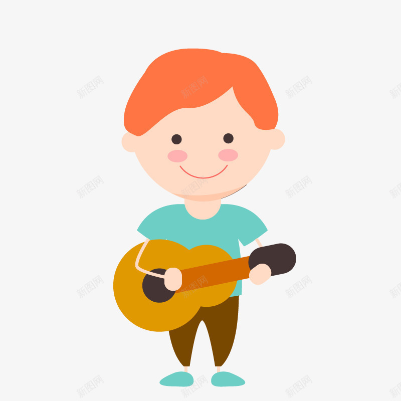 弹吉他的男孩png免抠素材_88icon https://88icon.com 卡通小孩 矢量运动小孩 运动青年
