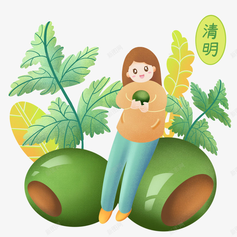 手绘女孩吃青团树叶png免抠素材_88icon https://88icon.com 中国风 传统节日 免抠下载 吃青团 复古 手绘 水墨画 清明节 祭拜 艺术字 诗词