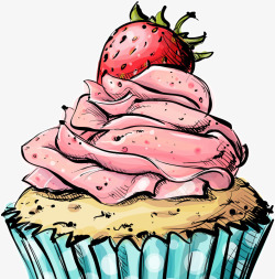 卡通手绘草莓雪糕素材