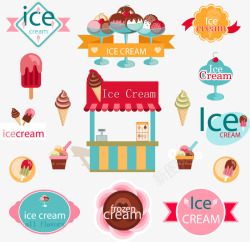 矢量冷饮车彩色冰淇淋元素标签高清图片