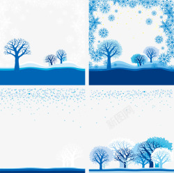 雪花树木卡片装饰矢量图素材