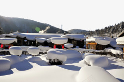 冬日街景日出的雪乡高清图片