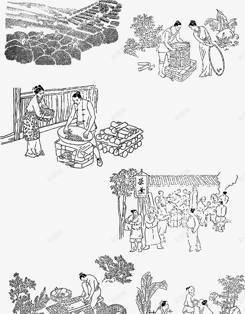 古代线描集市买卖场景png免抠素材_88icon https://88icon.com 中国风 古代商铺街景 古代街道 古代街道场面 古代集市 杂货铺 茶叶 集市 黑白线描