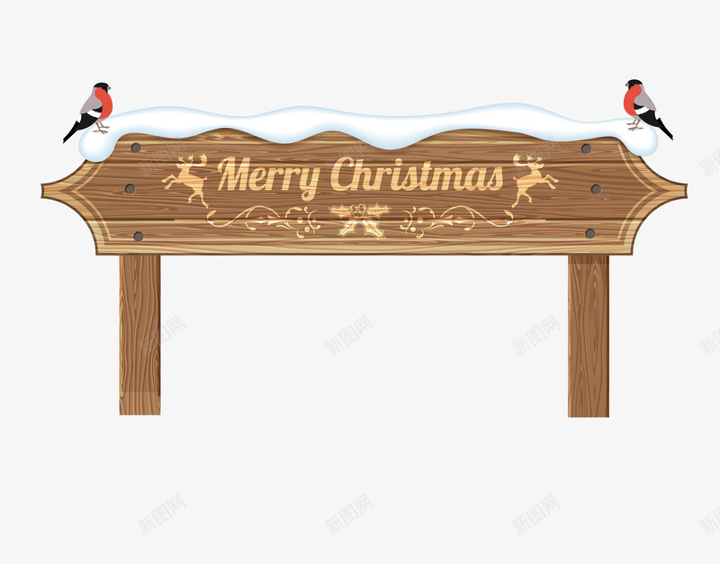 褐色圣诞节积雪木牌png免抠素材_88icon https://88icon.com Christmas Merry merry 冬季路牌 圣诞快乐 圣诞节 小鸟 木牌