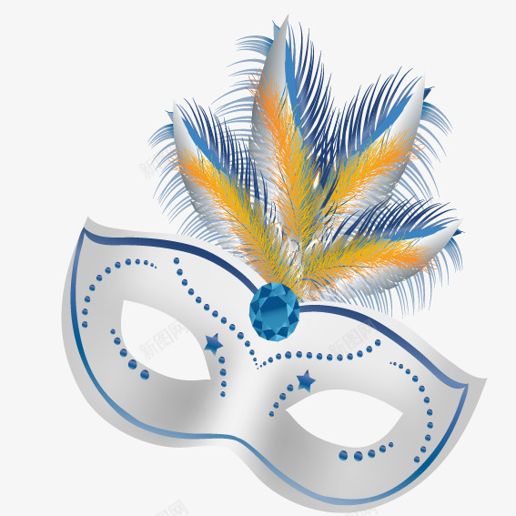 舞会png免抠素材_88icon https://88icon.com 宝石 狂欢 羽毛 舞会 舞会面具 蓝白色面具 面具
