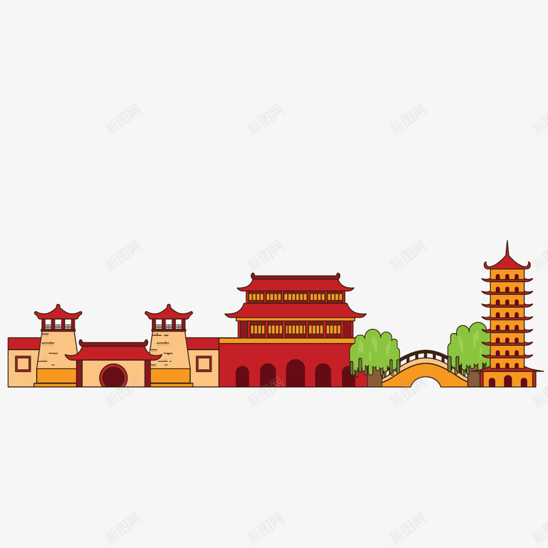 中国风古建筑png免抠素材_88icon https://88icon.com 中国风 古建筑 城墙 城楼 大树 植物 高塔