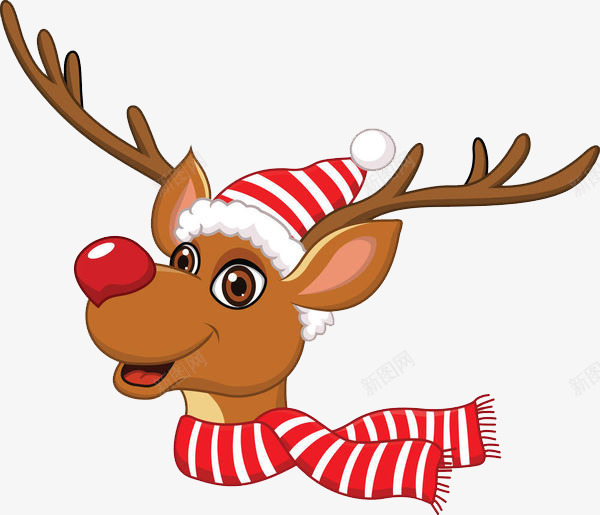 手绘戴着围巾的小鹿图png免抠素材_88icon https://88icon.com 卡通 可爱的 圣诞节 小鹿 红围巾 鹿角 麋鹿