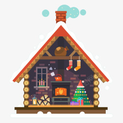 圣诞节网页设计扁平化木屋高清图片