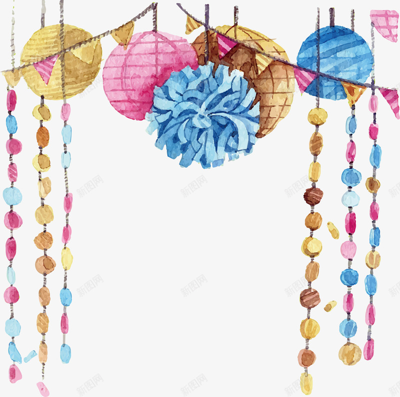 手绘水彩派对装饰挂饰彩带矢量图eps免抠素材_88icon https://88icon.com 手绘彩带 水彩彩旗 水彩彩灯 水彩派对装饰 狂欢派对 矢量png 矢量图