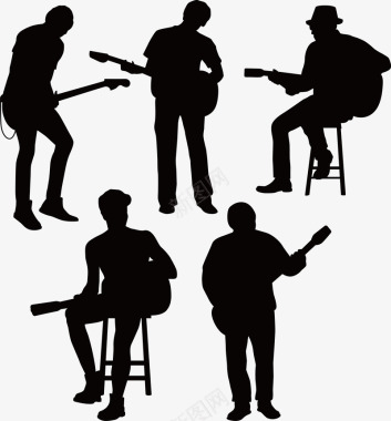 人物组合吉他男子剪影矢量图图标图标